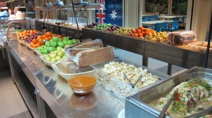 There is heaps of fresh fruit and salad at every meal