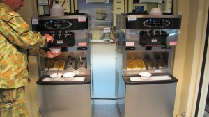 Soft serve icecream machines - vanilla, strawberry and chocolate - a popular choice for the Yankee diners