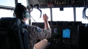 Pilot John Ayres in the cockpit