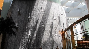 three-story waterfall at the Dubai Mall